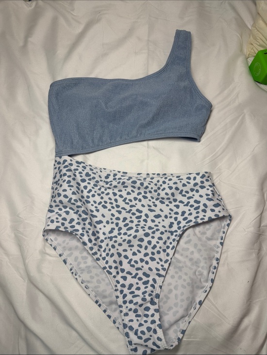 SHEIN Other - OnePiece small One-Shoulder Blue Ribbed BikiniTop w Speckled High-Waist Bottom